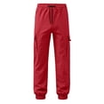thumbnail image 6 of LUGOGNE Boys Cargo Joggers Kids Stretch Slim Fit School Uniform Chino Pants with Multi Pockets Red,Size 5, 6 of 7