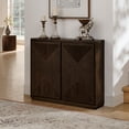 thumbnail image 2 of Mid Century Modern Buffet Cabinet, V-Shape Fluted Door Storage Cabinet, Narrow Sideboard for Entryway, Hallway, Kitchen Coffee Bar, Living Room Organizer with Outlet Holes,Brown, 2 of 8