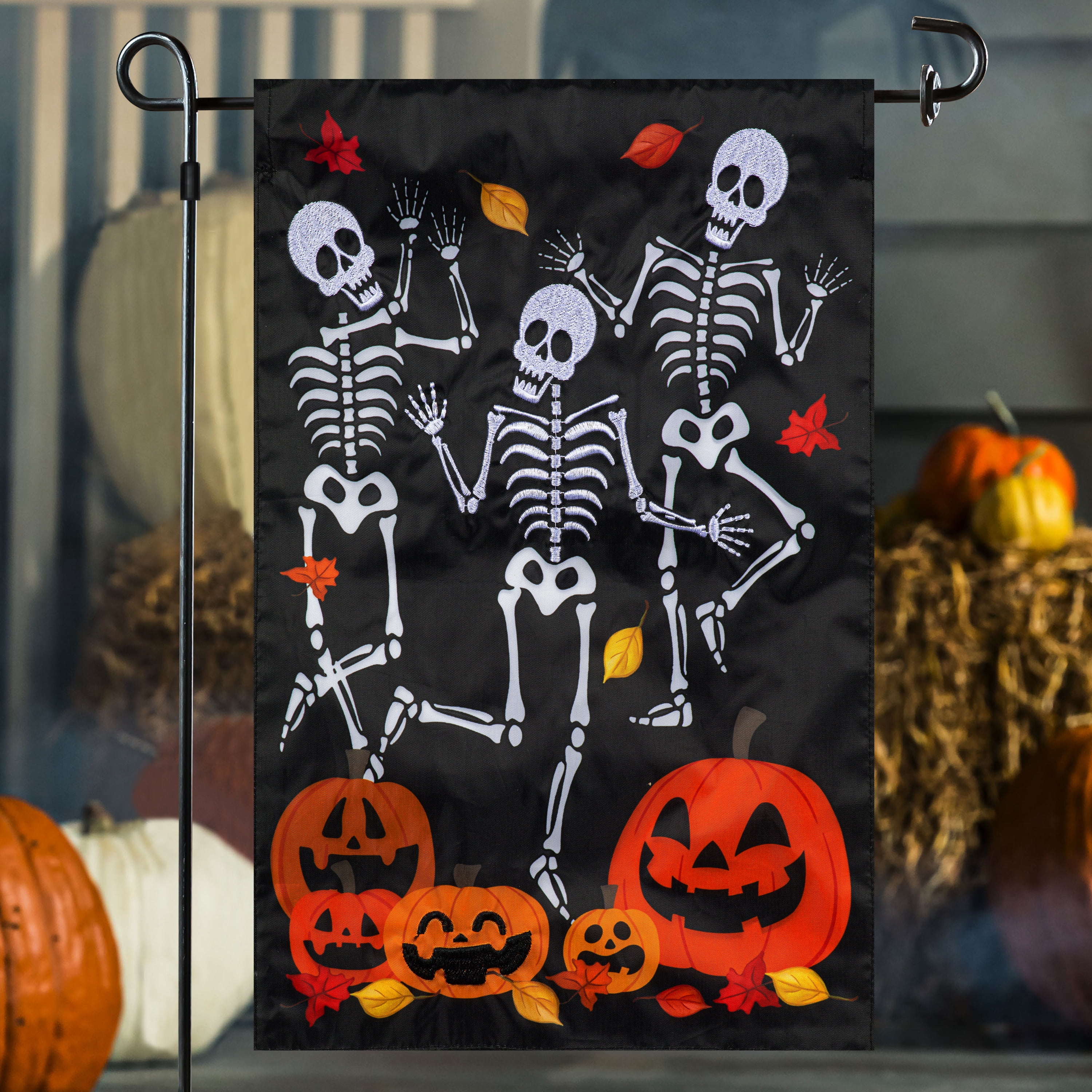 Meadow Creek Harvest 11.5" x 18" Dancing Skeletons Outdoor Yard Flag with Stand