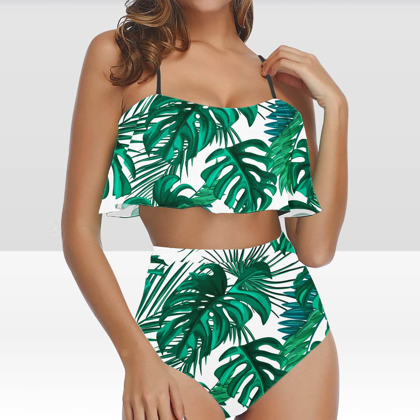 Save Big Now Bathing Suit Set Women s Ruffled Bikini Swimsuit Set Bikini Sets for Women Black Nylon Spandex Akmoler