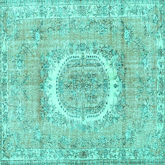 Ahgly Company Machine Washable Indoor Square Persian Turquoise Blue Traditional Area Rugs, 3' Square