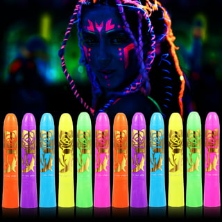 12pcs Face Paint Crayons Set Safe Non-Toxic Glow in Dark Face Body Paint Washable Makeup Face Painting Crayons 12 Colors UV Light Luminous Body Paint
