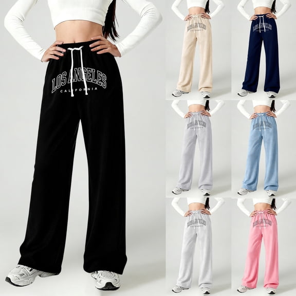 MAIHAN Girls Sweatpants Letter Print Casual Wide Leg Pants Loose Fit Straight Leg Trousers for Youth Urban Street Style Baggy Pants(Black,10-11 Years)