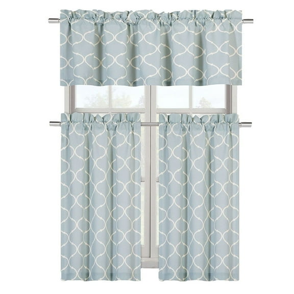 Shabby Trellis Complete Kitchen Curtain Tier & Valance Set - Restoration Green
