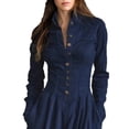 thumbnail image 5 of Women's Long Sleeve Button Dress Vintage Lapel Maxi Dress Lace Patchwork Hem Formal Dresses Blue M, 5 of 6