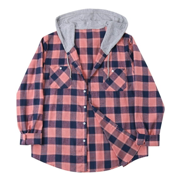 TMOYZQ Men's Hooded Plaid Shirt Lightweight Flannel Shirt Jacket Long Sleeve Button Down Fall Casual Shirt with Pockets (Available in Big & Tall)