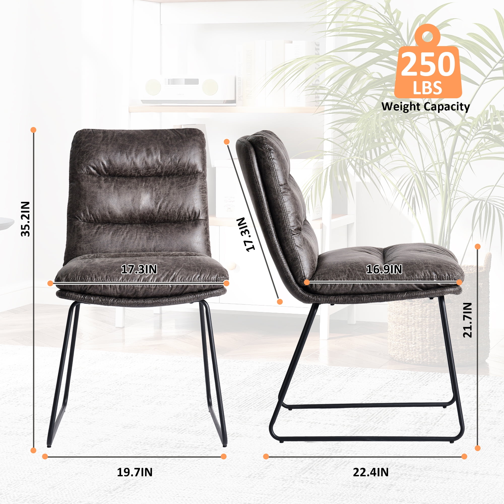 Homy Casa 2 Pack Dining Chairs with Channel Tufted Cushion and Anti Rust Sled Legs for Dining Area