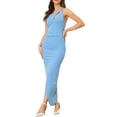 thumbnail image 1 of Unique Bargains Robe Sans Manches Découpée pour une Épaule des Femmes Asymétriques Robes Froncées S Bleu Clair, 1 of 5