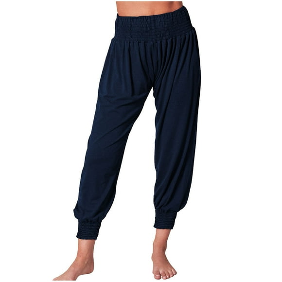 Womens Pants Summer Palazzo Harem Casual Beach Pant Yoga Joggers Loose Solid Color High Waist Elastic Waisted Tapered Comfy with Pockets Pants Lightweight Trousers