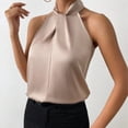 thumbnail image 5 of Quixlent Women Summer Tops Halter Sleeveless Loose Fit Blouse Solid Color Smooth Satin Tank Tops Imitation Silk Party Office Vest Workwear, 5 of 8