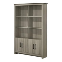 Pemberly Row 47"W Gray Oak Wood Bookcase Shelf with Cabinet Doors
