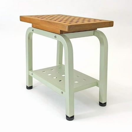 Maya Stool Bench, Teak & Aluminum Shower/Bath/Spa/Patio/Swimming/Pool/Beach , Chair/Side Table for Indoor/Outdoor, Adjustable TPR Foot Pads, B102/SGE (Light Sage)