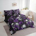 thumbnail image 3 of Feelyou Skeleton Skull Twin Bedding Sets 7-Piece, Romantic Gothic Halloween Bedding Comforter Set, Dreamy Purple Rose Reversible Sheet Sets, Lightweight Room Decor, 3 of 7