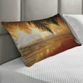 thumbnail image 2 of Ocean Quilted Pillowcover, Sunset on the Beach of Caribbean Sea Waves Coast with Palm Tree, Standard King Size Accent Pillow Cover for Bedroom, 36" x 20", Dark Orange Pale Blue, by Ambesonne, 2 of 2