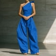 thumbnail image 7 of JULMCOMO Jumpsuits for Women One Shoulder Bow Tie Waist Vacation Summer Rompers Wide Leg Baggy Dressy Jumpsuit with Pockets Dark Blue L, 7 of 7