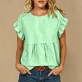 thumbnail image 2 of Drses Women's Puff Short Sleeve Babydoll Top, Round Neck Peplum Pleated Cotton T-Shirt, Loose Flowy Cute Blouse Hide Belly Casual Summer Cruise Wear, 2 of 9