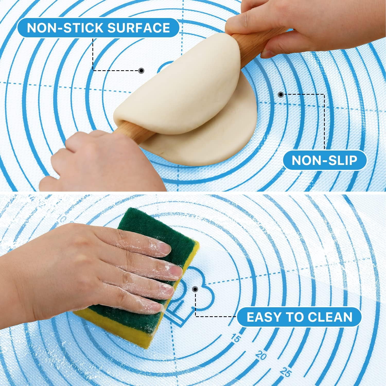 KitchenKey Silicone Pastry Mat,28" x 20" Nonstick Large Durable Silicone Sheet Mat with Measurement Non-slip Dough Rolling Mat for Pie Crust, Pizza, Cookies