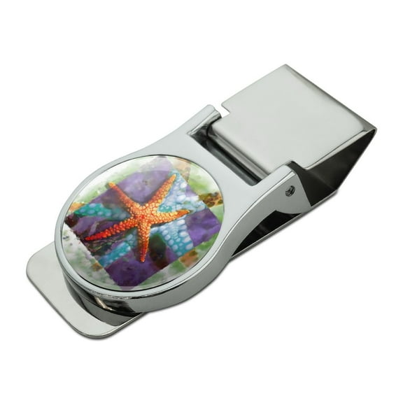 Starfish Watercolor Tropical Ocean Beach Satin Chrome Plated Metal Money Clip