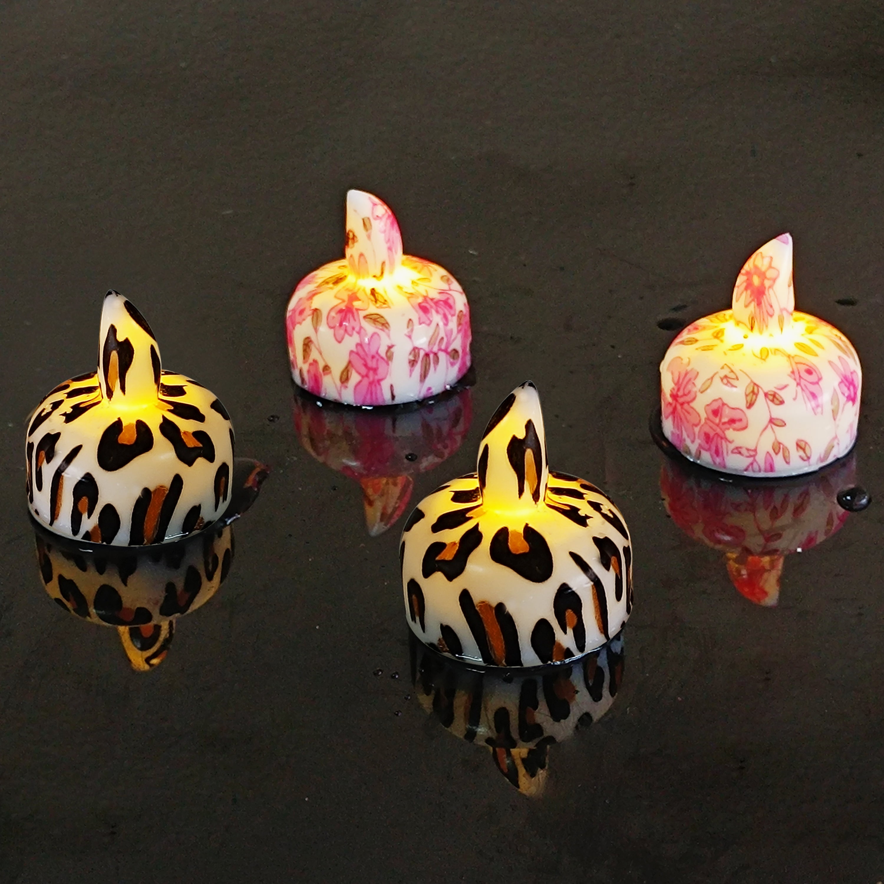FCMSHAMD 24 Pcs Printed Flameless Floating Candles, Warm White Led Flickering Tealight Candles in Bulk, Decor for Wedding, Party, Centerpiece, Pool, Christmas