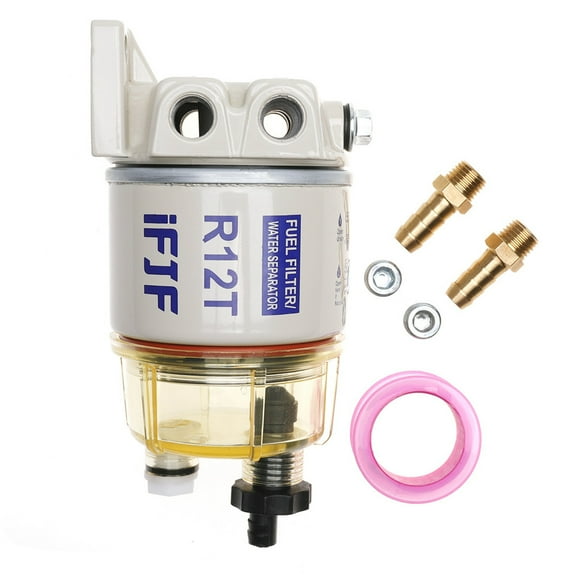 iFJF R12T Fuel Water Separator Marine 120AT NPT ZG1/4-19 Automotive Parts with Fitting -Complete Combo Filter Diesel Engine(Includes 2 fittings,2 plugs)