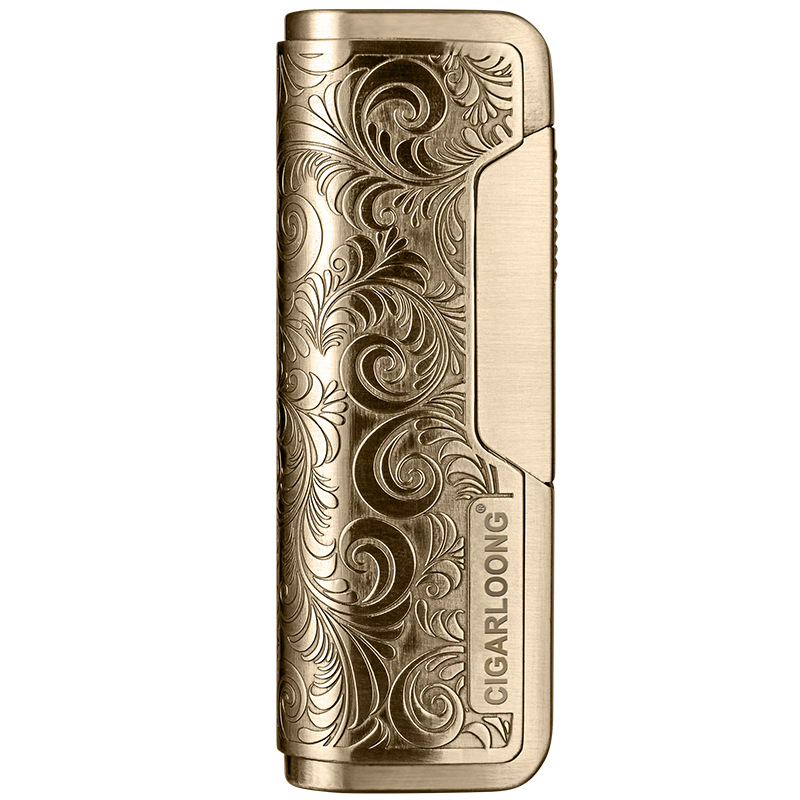 Cigar Lighter Windproof Straight Lighter Art Carved Inflatable Metal Lighter Gift Box Packaging