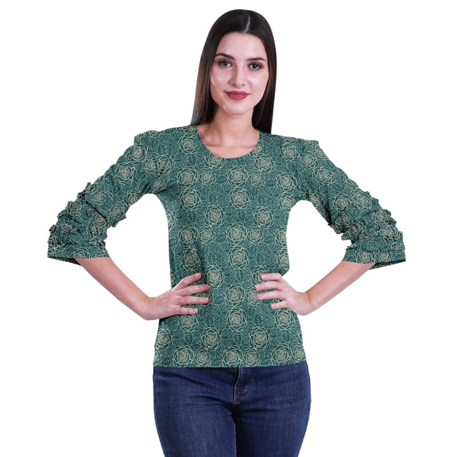 Moomaya T-Shirt Court pour Femmes en Coton Imprimé à Manches à Volants Grande Taille