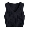 thumbnail image 1 of Chaleco de mujer, cuello en V, tejido de punto trenzado, sin mangas, corte holgado, color liso, tallas S-M-L, 1 of 4