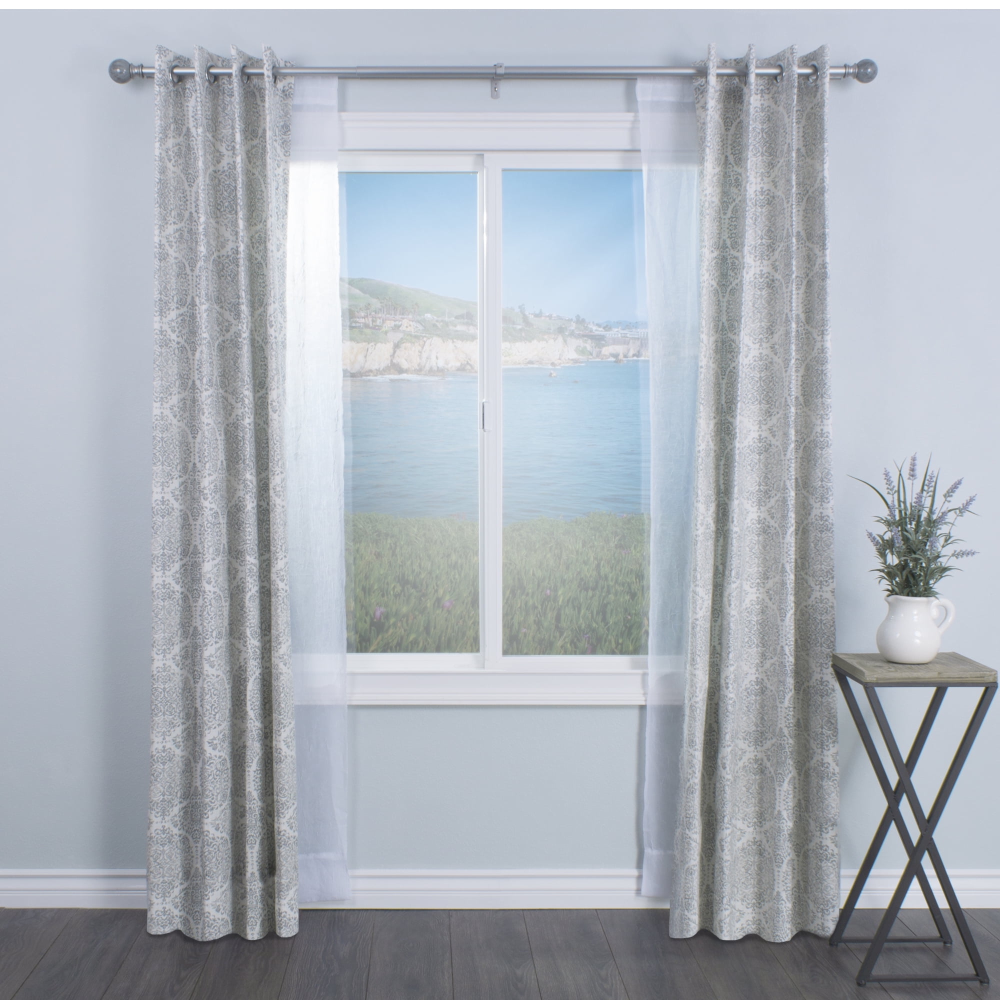Decopolitan 1" Antique Silver Marble Adjustable Curtain Rod, 18-36"