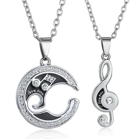 Couple Jewelry Moon Music Note Stainless Steel Pendant Necklace Valentine's Day