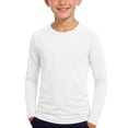 thumbnail image 2 of ZyeKqe Boys Girls Long Sleeve Tops Casual Crewneck Lightweight Stretch Fitness Running Workout Tee Shirts for Kids(5-6Years,White), 2 of 8