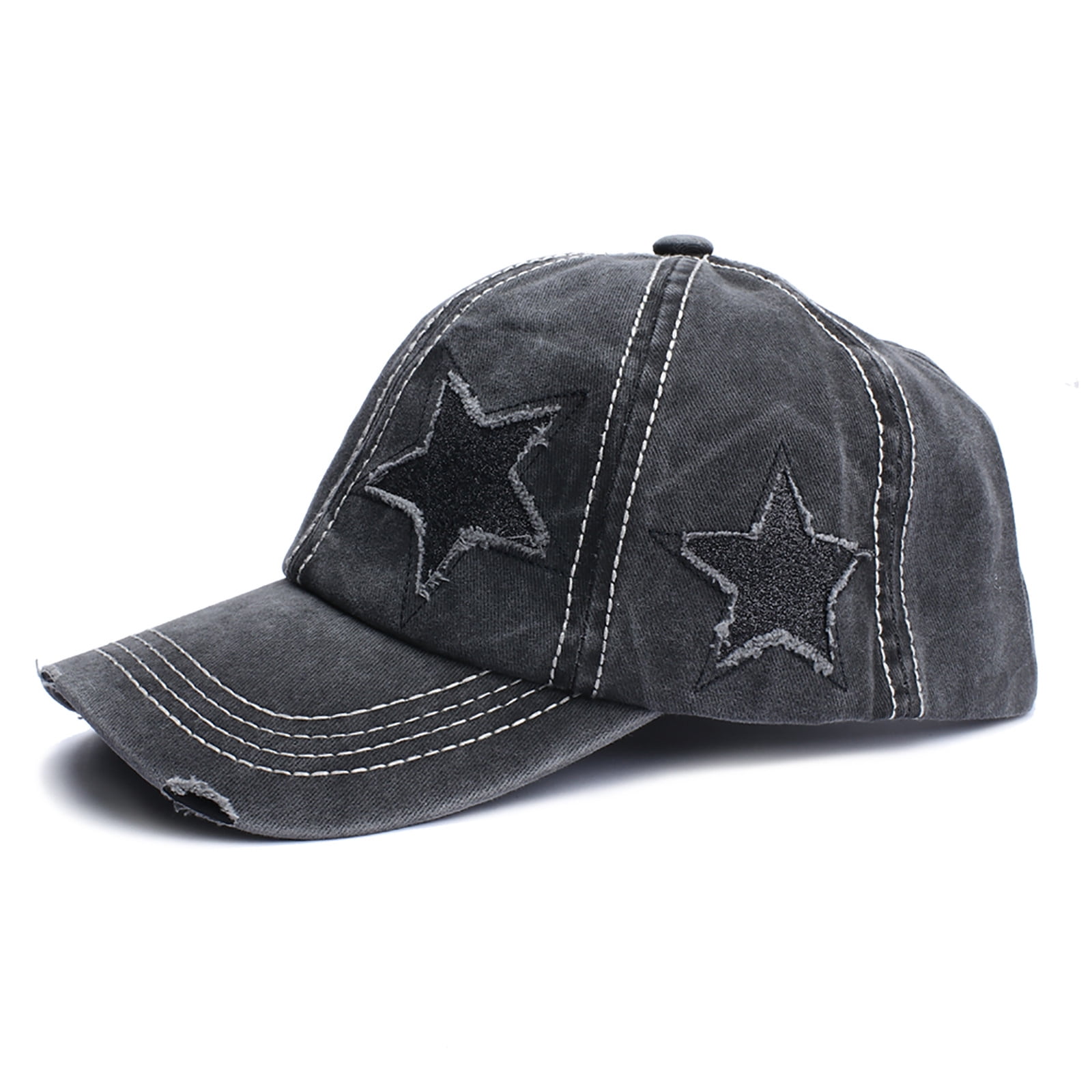XRDSS Star Embroidery Ponytail Baseball Cap – Washed Cotton, Distressed Look, Adjustable, Low Profile