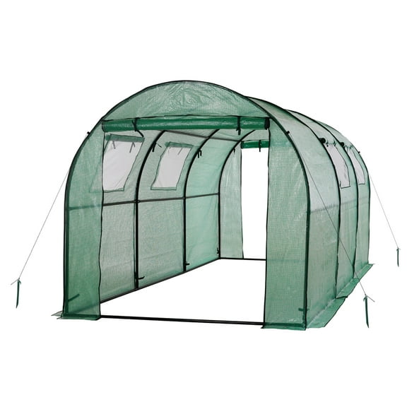Two Door Walk-In Tunnel Greenhouse With Ventilation Windows And Steel Frame - 15' X 6' X 6'