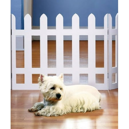 3-Panel White Picket Fence Wood Pet Gate  - Freestanding Tri Fold Dog Fence for Doorways, Stairs - Indoor/Outdoor Pet Barrier - 42