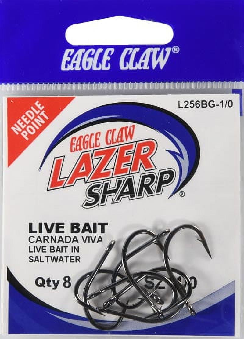 (3 pack) Lazer Sharp L256BGH-1/0 Short Shank Live Bait Hook, Black, Size 1/0, 8 Pack