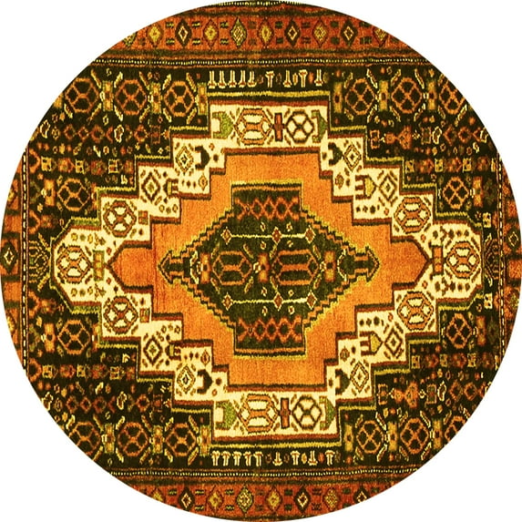 Ahgly Company Machine Washable Indoor Round Persian Yellow Traditional Area Rugs, 6' Round