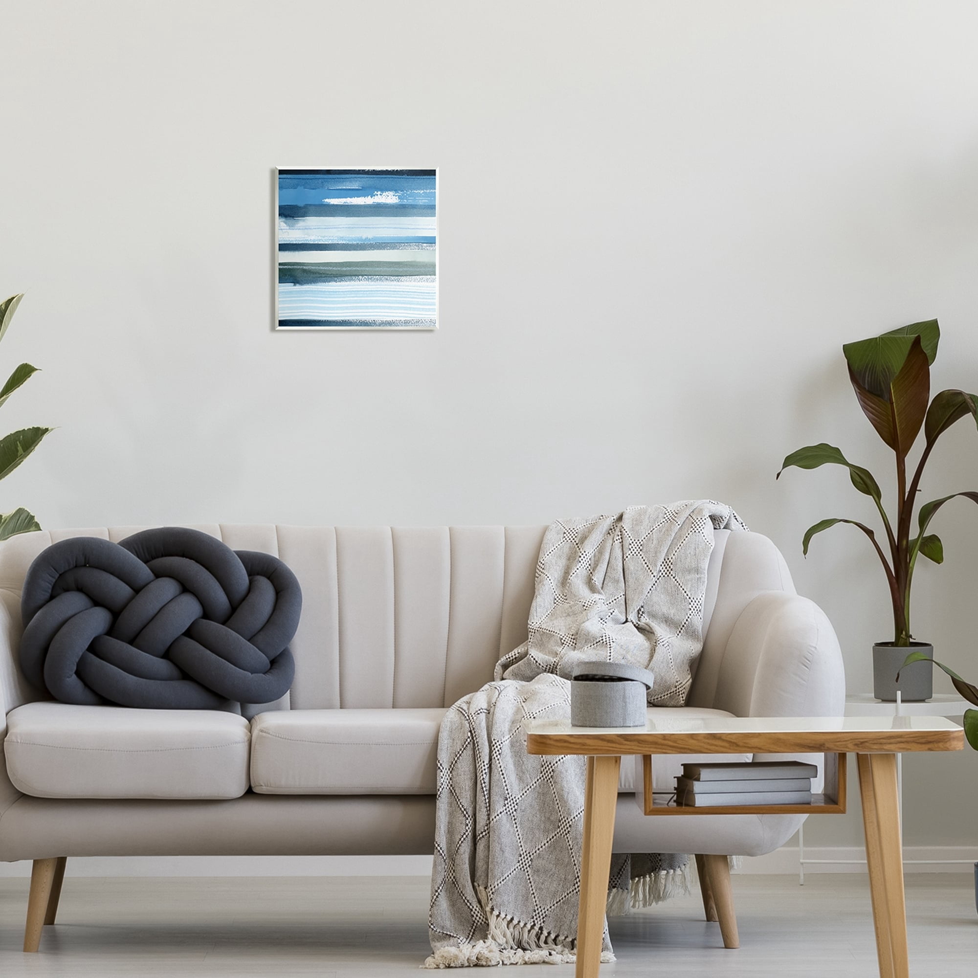 Stupell Industries Vivid Blue Striped Landscape Abstract Ocean View Painting Unframed Art Print Wall Art, Design by Grace Popp