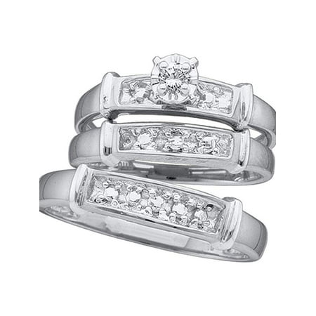 His And Her Wedding Gifts Sterling Silver His & Hers Round Diamond Solitaire Matching Bridal Wedding Ring Band Set 1/12 Cttw Diamond Fine Jewelry Ideal Gifts For Womens Gift Set From Heart ()