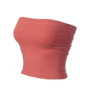 Made by Olivia Womens Solid Casual Summer Side Shirring Scrunched Double Layered Tube Top
