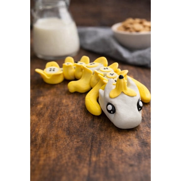Banana Articulated Dragon 3D Printed Desk Collectible Coffee Bar Decor Fantasy Gift Surreal Flexi Dragon Art