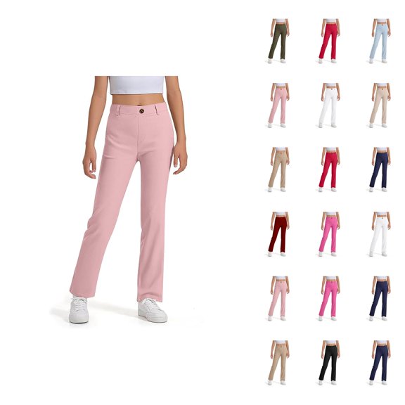Girls Boys School Uniform Pants 2025 Fashion Straight Leg Stretchy Elastic Waist Dress Pants with Pockets
