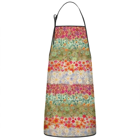 Pioneer Flower Floral Print Pattern Apron-Garden Aprons for Women with Pockets-Cotton Linen Waterproof Kitchen Cooking Gardening Aprons Adjustable for Kitchen,Cooking,BBQ and Salon 33x27 Inch