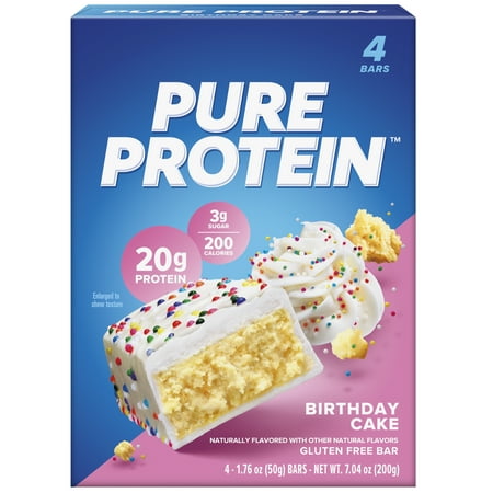 Pure Protein Bars, Birthday Cake, 20g Protein, Gluten Free, 1.76 oz, 4 Ct