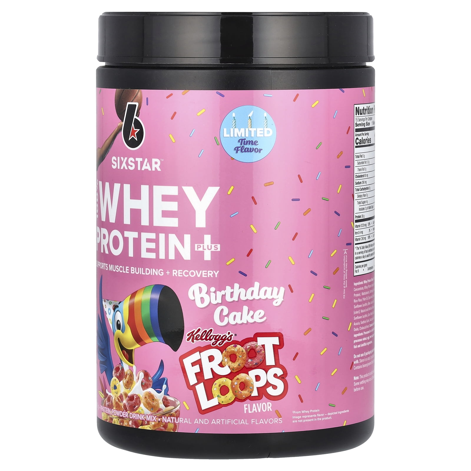 SIXSTAR 100% Whey Protein Plus, Birthday Cake Kellogg's Froot Loops, 1.55 lbs (705 g)