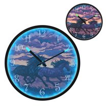 Voice Activated Clock with Glow Light 12 Inch Large Silent Wall Clock Battery Operated for Home Decor Wild Horses Running