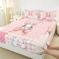 thumbnail image 3 of jejeloiu Kawaii Cute Rabbit Twin Sheet Sets,Cartoon Bow Knot Bow Twin Fitted Sheet,Pink Plaid Chekcered Flat Sheet For Girls Kids,Ultra Soft Home Decor,3 Pieces, 3 of 7