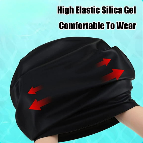 Swim Cap for Braids,Waterproof Silicone Swimming Cap,Extra Large Swim Cap,Silicone Cover Ear Bath Pool Shower Swimming Hat for Women Men for Braids,Dreadlocks(Black 9*8*0.4in)from ANMUYUM