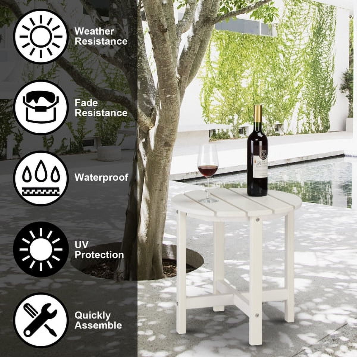 White HDPE Plastic Outdoor Side Table - Durable, Portable Round End Table for Patio, Garden, Backyard (46×46×46cm)