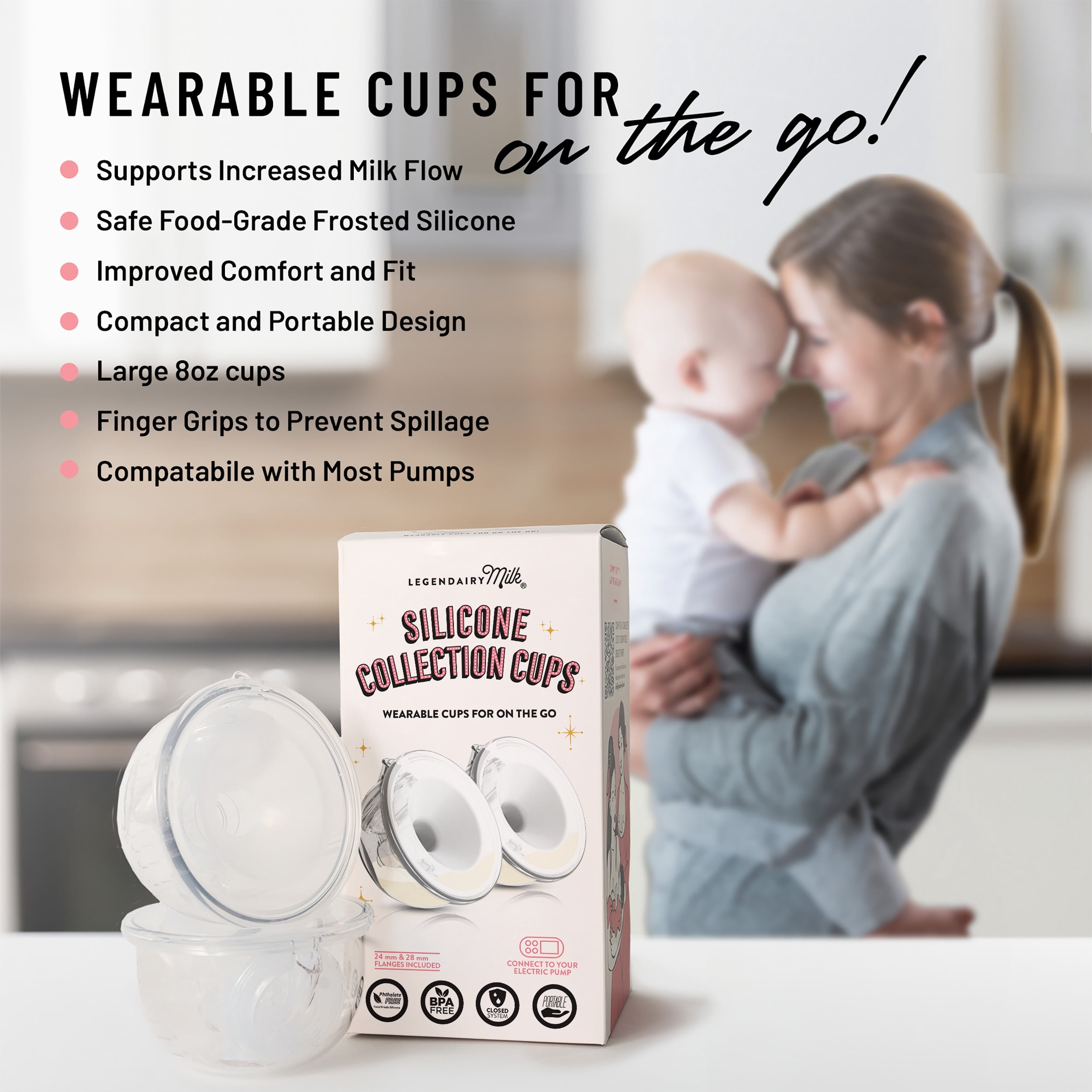 Legendairy Milk Silicone Breast Shield Collection Cup Set, Includes 24mm and 28mm, 2 Count