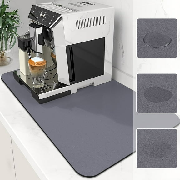Fabulas Coffee Mat 16"x24", Absorbent Coffee Bar Mats for Countertop Hide Stain Rubber Backed Kitchen Coffee Bar Accessories Dish Drying Mat Fit Under Coffee Maker Espresso Machine, Dark Gray