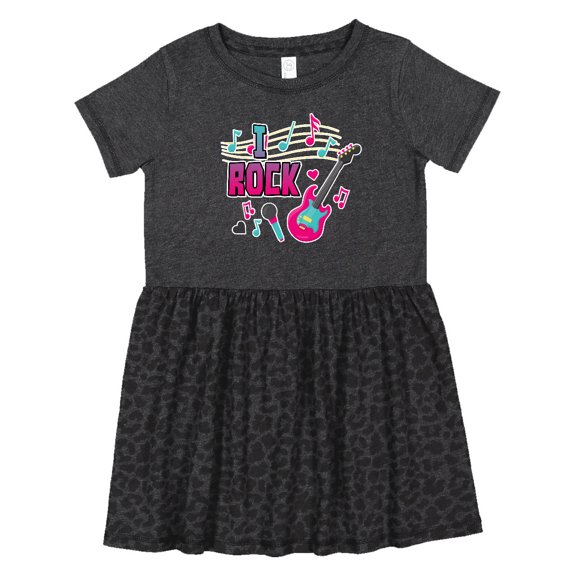 Inktastic I Rock with Guitar Microphone and Music Notes Girls Toddler Dress